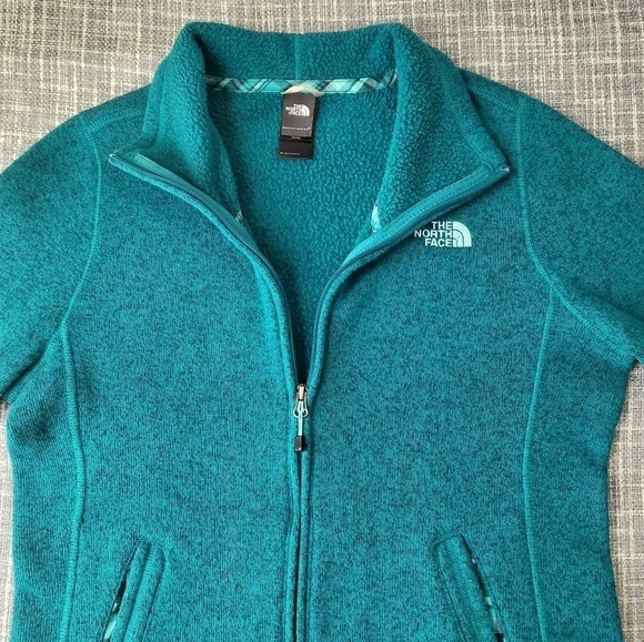 North Face Knit Style Fleece Jacket Crescent Sunset Full Zip Teal Women's M/L - Picture 12 of 12